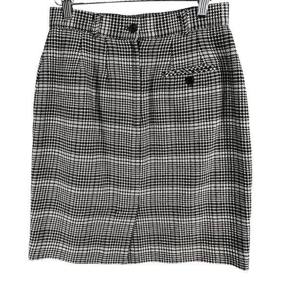 Talbots Vintage Pencil Skirt 10 Black Houndstooth Wool Academia Preppy Classic - Picture 3 of 13